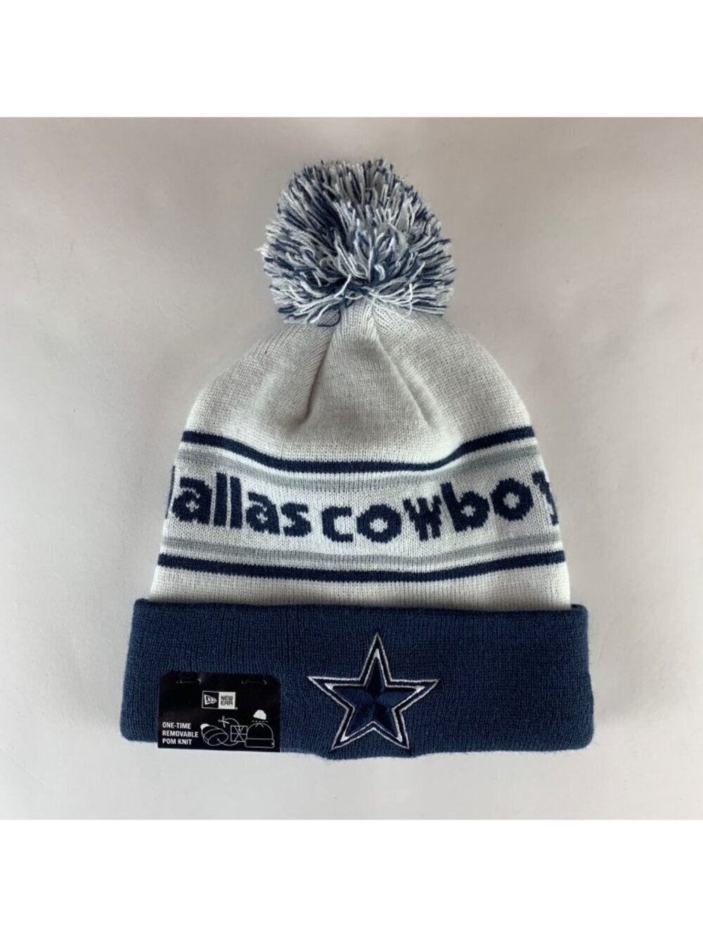 Dallas Cowboys NFL Navy Blue White New Era Knit Pom Beanie One Size New